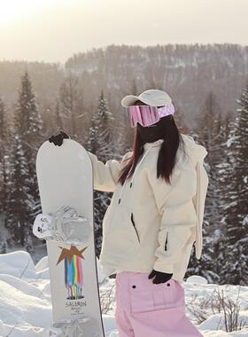 雪否 杏色单板兔耳朵防水over size宽松加绒 透气室内滑雪卫衣