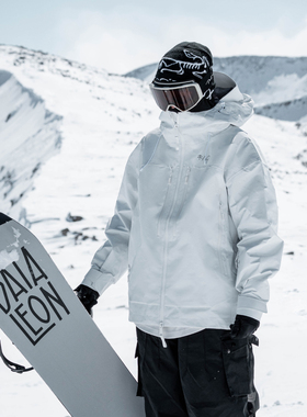 雪否 白色3L防水防风耐磨滑雪外套全压胶oversize单板滑雪服加绒