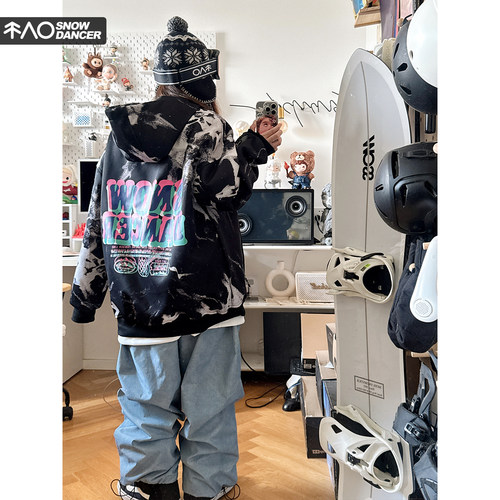 雪否  连帽单板滑雪防水over size宽松加绒 透气男女室内滑雪卫衣