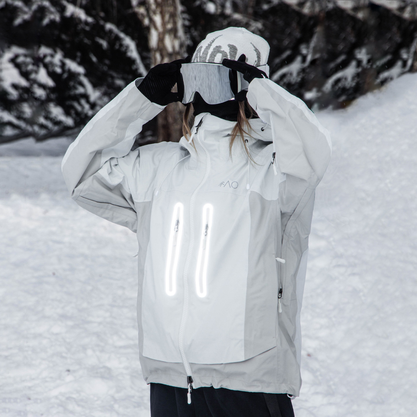 雪否 白灰3L防水防风耐磨滑雪外套全压胶 oversize单板滑雪服加绒