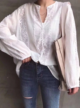 BOLATU正品2023夏季新款复古宫廷蕾丝民族风百搭衬衫薄款上衣