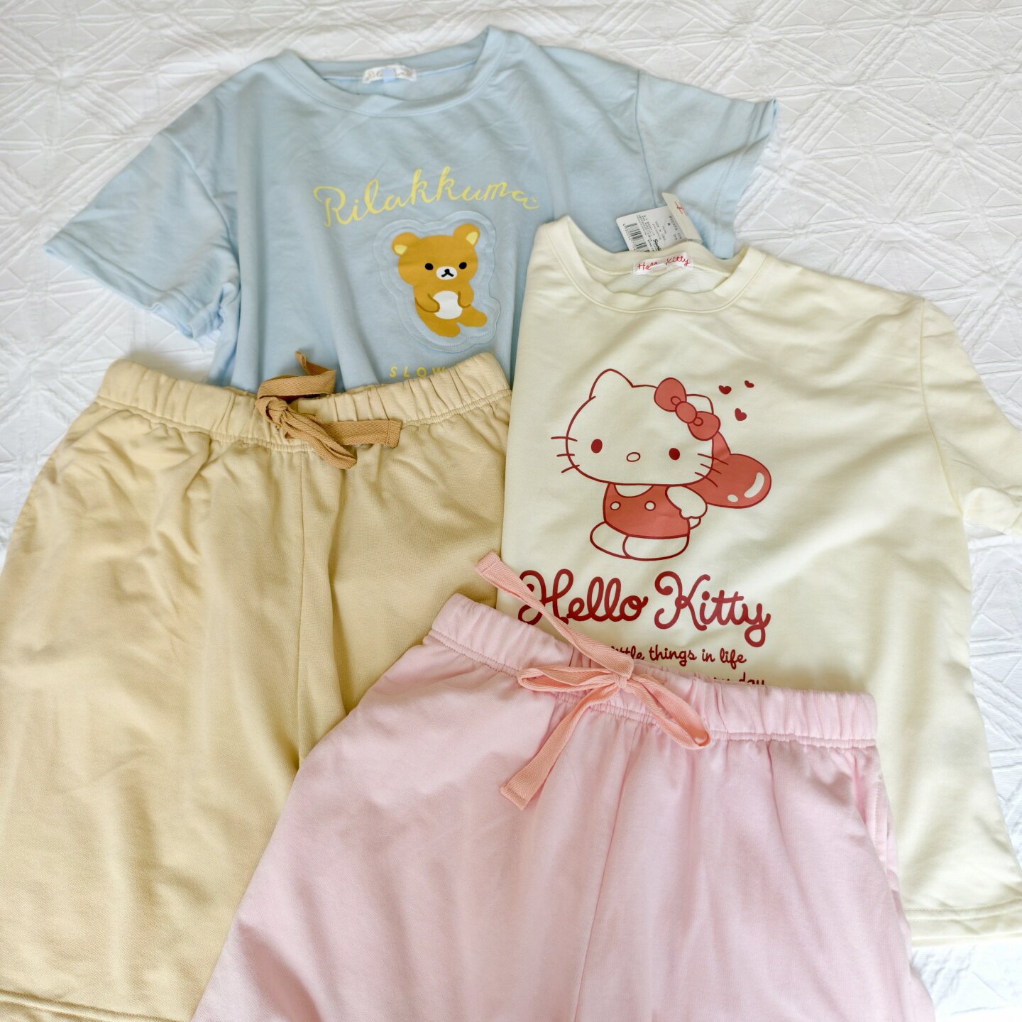 外贸日单三丽O夏季款女睡衣柔软毛圈短袖短裤家居服套装KT猫 包邮