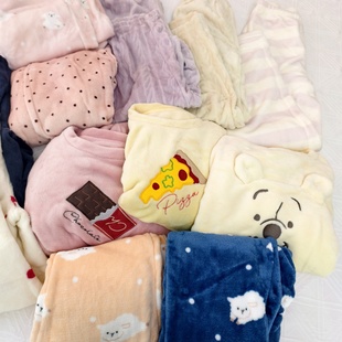 包邮 外贸日单tutu法兰绒睡衣上衣女珊瑚绒长裤 两件 保暖冬季 睡裤