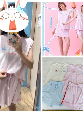 女棉无袖短裤睡衣家居服夏季凉