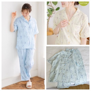 包邮 出口日单TUTU春夏新款 家居服花卉 睡衣女士纯棉婴儿纱短袖 长裤