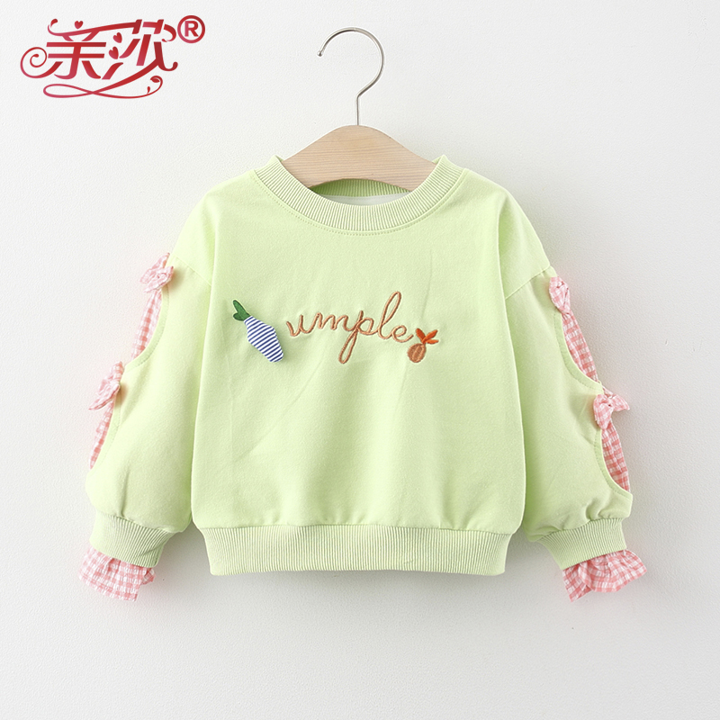 親莎秋季新款女童洋氣衛(wèi)衣嬰幼童網(wǎng)紅拼接上衣小童時尚套頭衫長袖