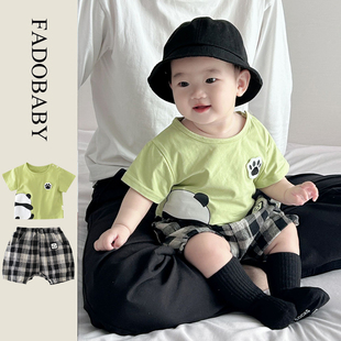 新款 韩版 儿童T恤卡通熊猫短袖 夏季 上衣婴幼儿洋气薄款 夏天2件套装