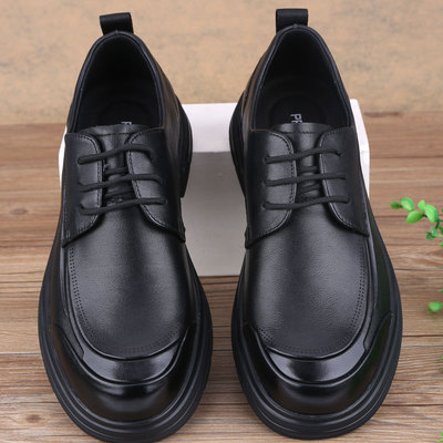 2025秋季新款男鞋商务休闲皮鞋厚底真皮潮鞋舒适英伦防滑软底系带