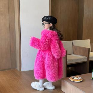 女童毛毛外套2025新款秋冬装宝宝小女孩洋气毛绒大衣儿童皮草长款