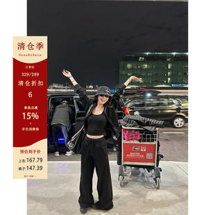 【6折粉丝福利】黑色休闲卫衣套装女春季运动阔腿裤两件套