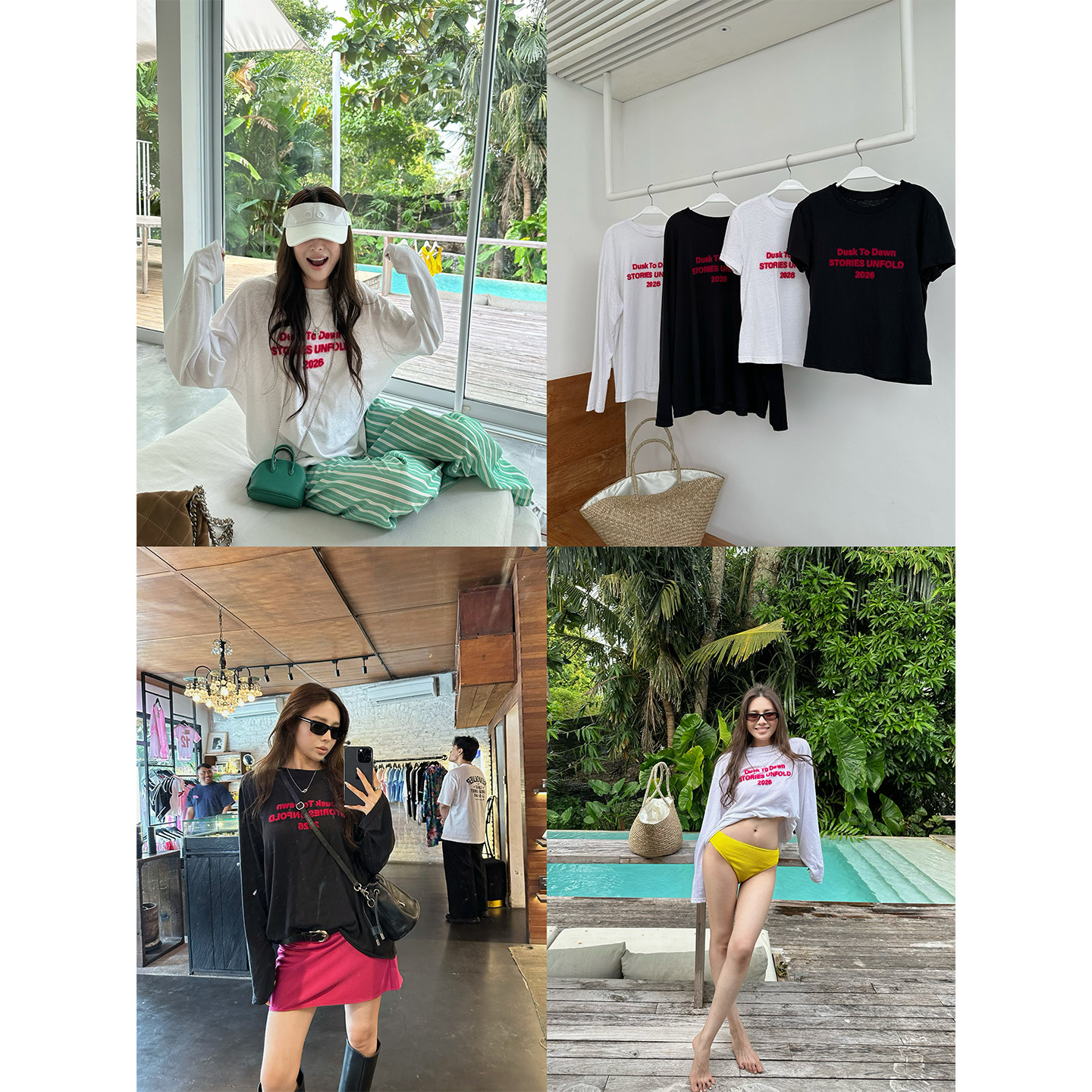 NanaByNana【巴斯vibe】植绒印花长袖亚麻t恤女春夏黑白透气短袖