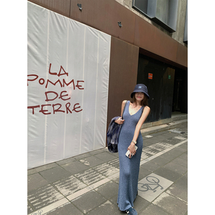 NanaByNana【克里特夏日】v领无袖针织连衣裙女夏季修身显瘦长裙