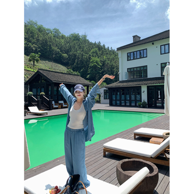 NanaByNana【圣特罗佩】天丝牛仔衬衫套装女春秋休闲阔腿裤两件套