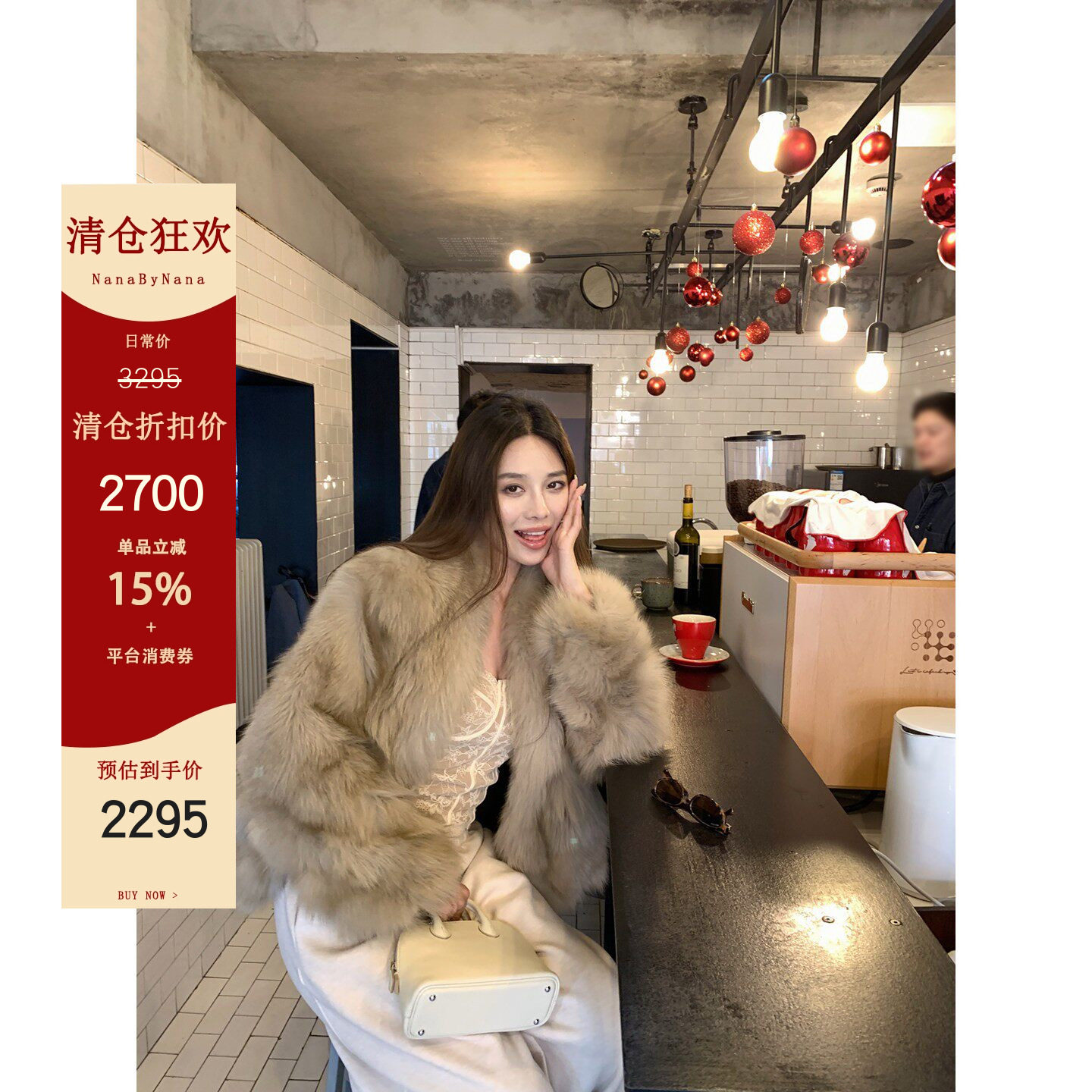 【清仓7折粉丝福利】芬兰进口saga白狐腹毛皮草外套女冬毛外套