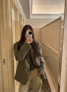 NanaByNana【6折福利】叠片式门襟灰色西装外套女春秋高级西服