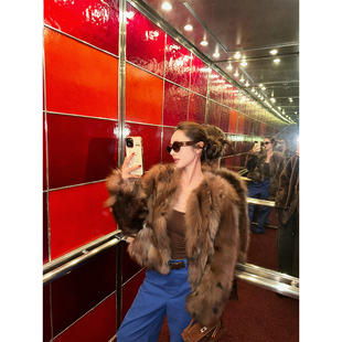 NanaByNana【里约日落】奢级重磅波点狐狸毛皮草女冬双色染色外套