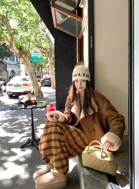 NanaByNana【半熟冬日】100羊毛皮毛一体外套女秋两面穿麂皮大衣