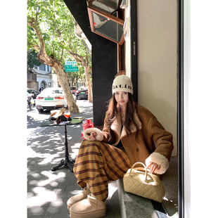 NanaByNana【半熟冬日】100羊毛皮毛一体外套女秋两面穿麂皮大衣