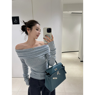 女秋修身 绵羊毛亚麻混纺一字肩针织衫 毛衣 勒斯花园 NanaByNana