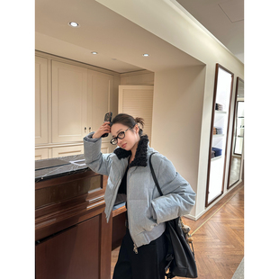 NanaByNana【丹麦雪境】复古牛仔白鸭绒羽绒服女冬设计感毛领外套