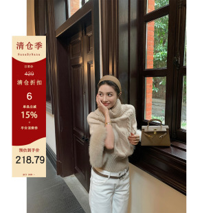 【6折粉丝福利】两穿麻花高领针织毛衣女秋拼接狐狸毛上衣