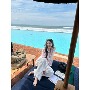 女春刺绣防晒长袖 天丝亚麻条纹衬衫 衬衣 里海清波 NanaByNana