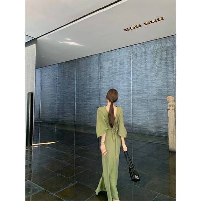 NanaByNana【8折福利】高级感铜氨丝连衣裙女春夏收腰显瘦长裙子