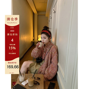 【清仓4折粉丝福利】彩纱粗针羊毛毛衣女手编开衫