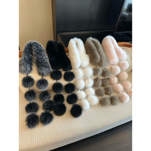 NanaByNana【妲己狐】多色狐狸毛球球皮草围巾女冬季毛绒披肩围脖