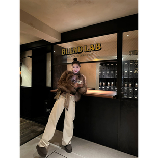 NanaByNana【奶油谢德林】复古白色牛仔裤女春秋明线阔腿直筒裤