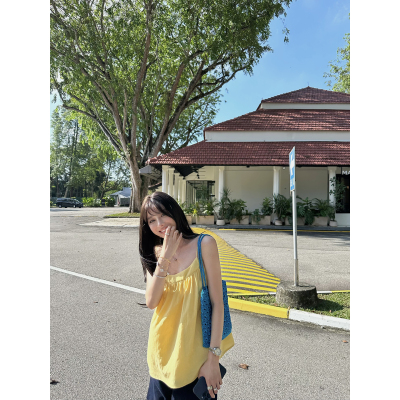 NanaByNana【米兰假期】慵懒感抽褶吊带背心女夏可调节细肩带上衣