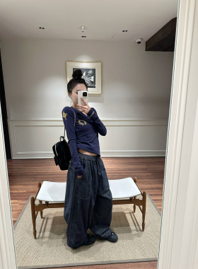 NanaByNana【西野律动】双色纱亚麻混纺休闲裤女春明线宽松阔腿裤