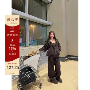 【3折粉丝福利】双面穿连帽加绒卫衣套装女冬阔腿裤两件套
