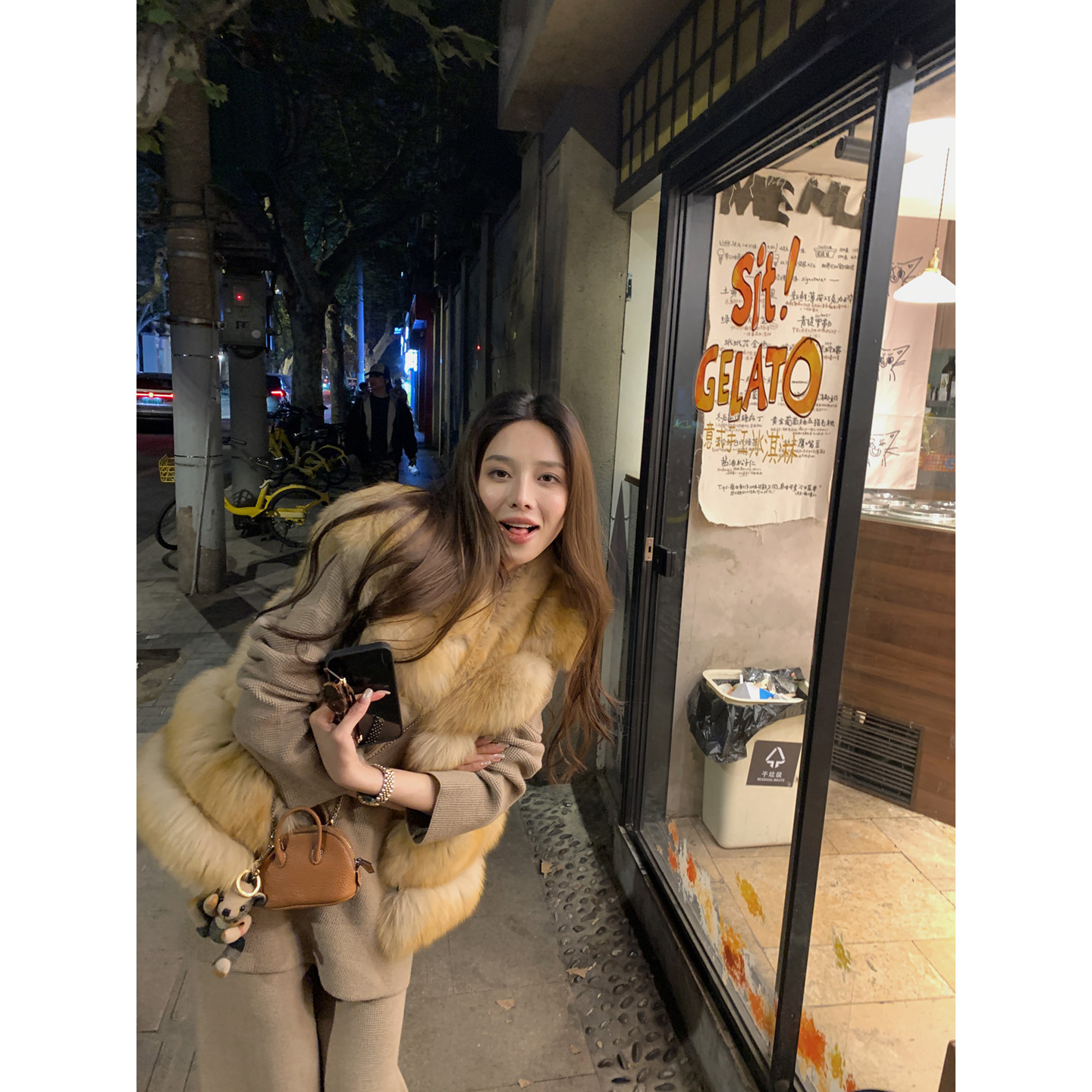 NanaByNana【浮光鎏金】芬兰进口狐狸毛皮草外套女冬定染横条马甲