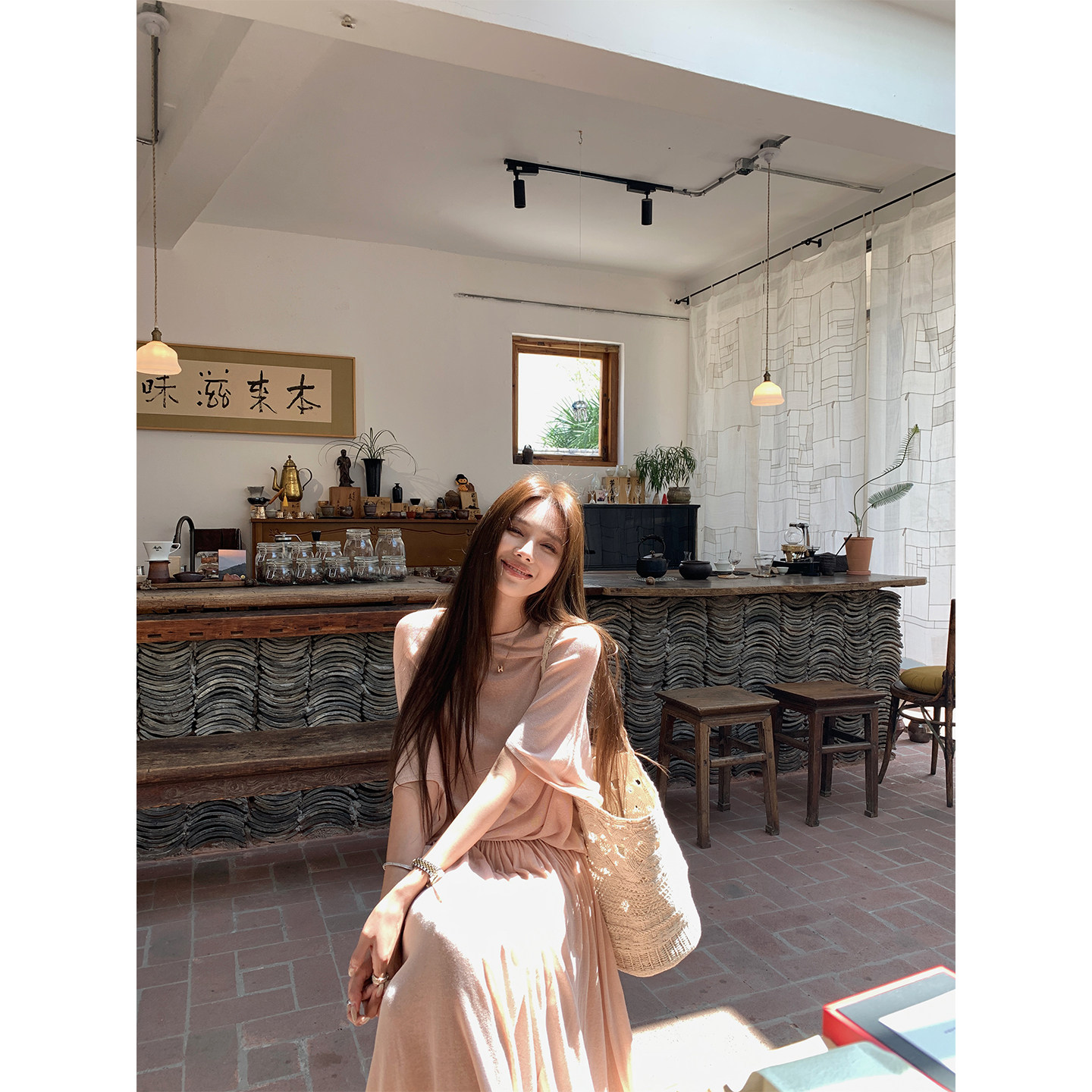 NanaByNana【微甜薄巧】天丝亚麻套装女夏蝙蝠袖罩衫半裙两件套