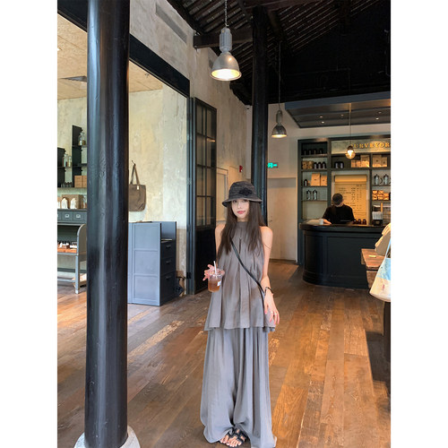 NanaByNana【6折福利】前后两穿挂脖背心套装女夏宽松长裤两件套
