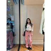 NanaByNana 女春高腰直筒长裤 女团超模裤 免洗纹理感哑光皮裤