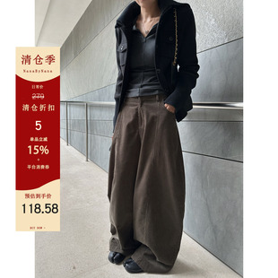 【清仓5折粉丝福利】棕色灯芯绒弯刀裤女春秋阔腿分割休闲裤