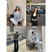 肯豆假日 skim 双面绒休闲套装 NanaByNana 女早春低腰喇叭裤