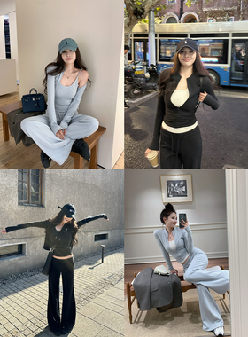 NanaByNana【肯豆假日】skim*双面绒休闲套装女早春低腰喇叭裤