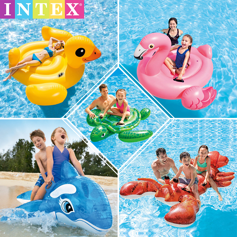 INTEX浮排水上充气坐骑儿童大人游泳玩具加厚游泳圈浮垫泳池浮床