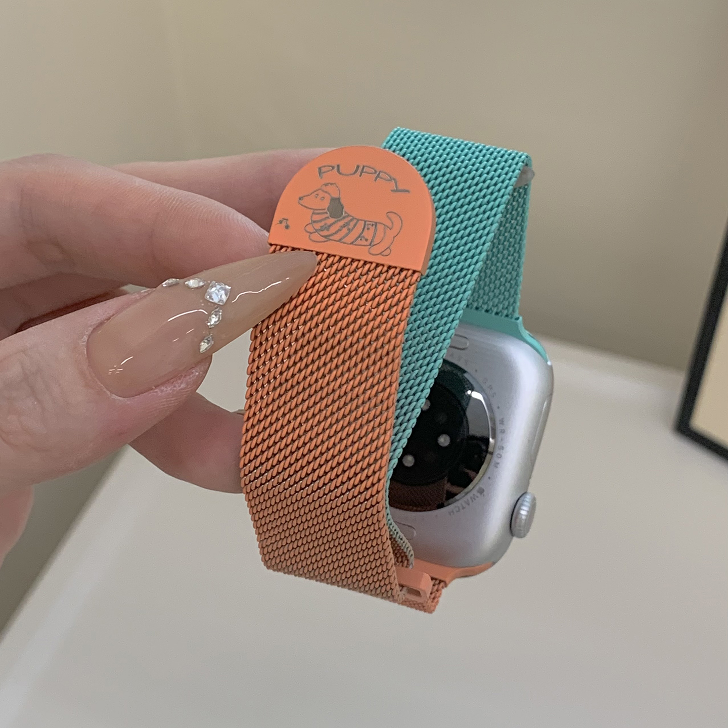 适用苹果手表applewatch10卡通拼色磁吸米兰尼斯表带iwatch6789se
