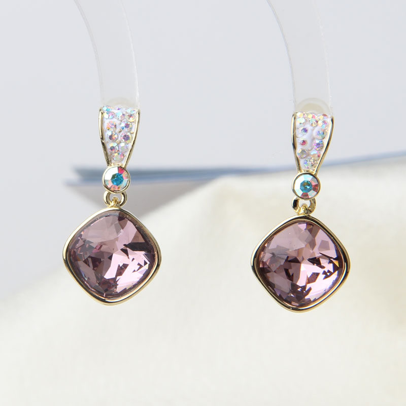 925银针紫色简约个性气质日韩水钻耳饰时尚潮流饰品百搭优雅流行