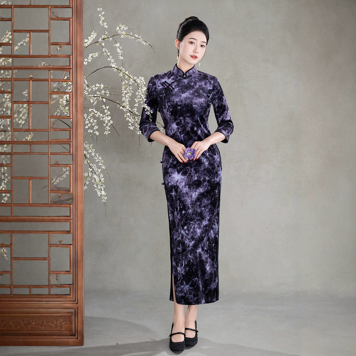 秋冬款新中式气质中袖长款旗袍女国风改良复古高端大气春季连衣裙