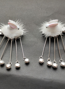 小白兔子发夹流苏铃铛发卡唐装汉服配头饰品儿童发饰宝宝女生古风