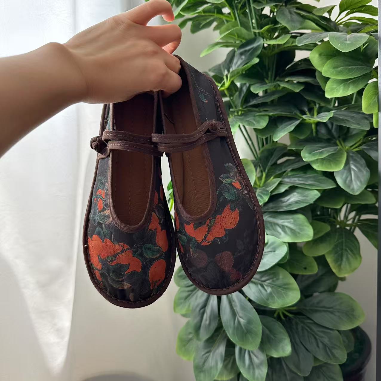 2025年春夏新款千层底布鞋透气休闲养脚盘扣单鞋-柿子