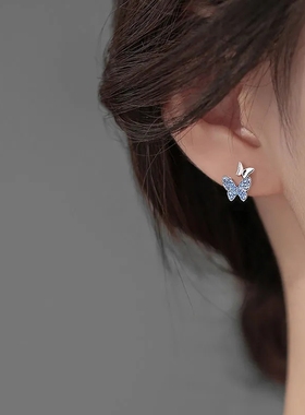 S925纯银蝴蝶耳钉简约气质温柔风耳环2020年新款小巧甜美耳饰品女