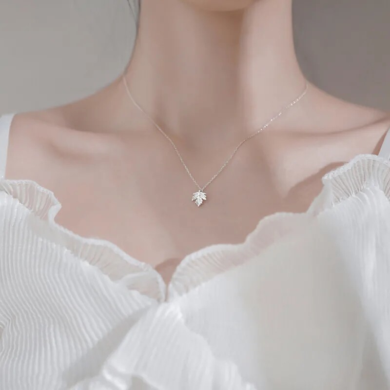 s925纯银枫叶项链简约清新森