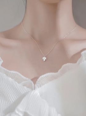 s925纯银枫叶项链 简约清新森系学生锁骨链女冷淡风ins2020新款潮