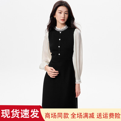 秋冬季新款黑色毛针织连衣裙子女